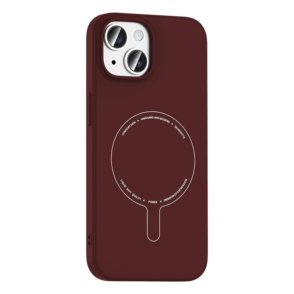 Apple iPhone 15 Kılıf M-Safe Şarj Özellikli Kamera Korumalı Zore Elio Sert PC Kapak Bordo