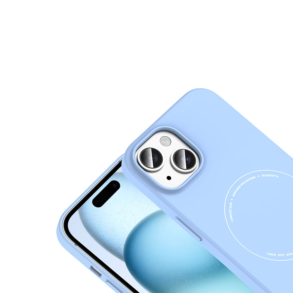Apple iPhone 15 Kılıf M-Safe Şarj Özellikli Kamera Korumalı Zore Elio Sert PC Kapak Açık Mavi