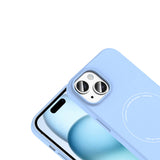 Apple iPhone 15 Kılıf M-Safe Şarj Özellikli Kamera Korumalı Zore Elio Sert PC Kapak Açık Mavi