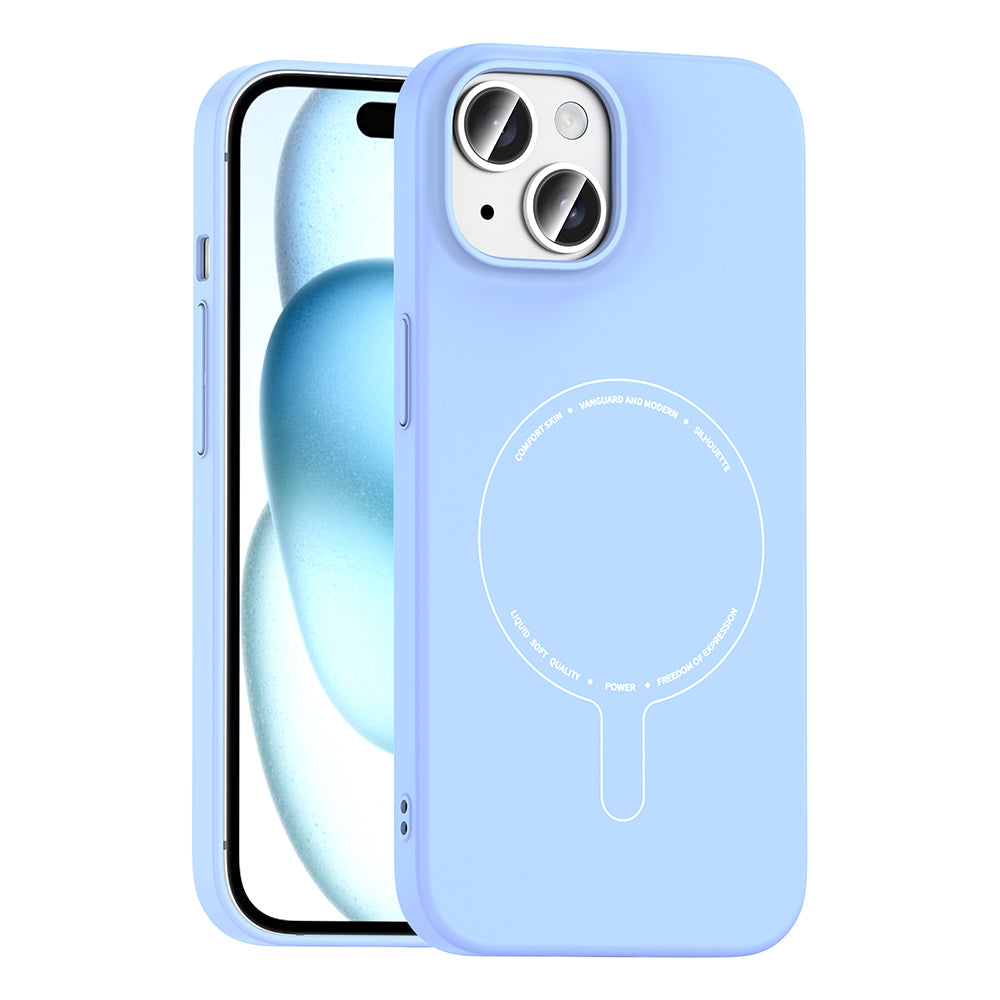 Apple iPhone 15 Kılıf M-Safe Şarj Özellikli Kamera Korumalı Zore Elio Sert PC Kapak Açık Mavi