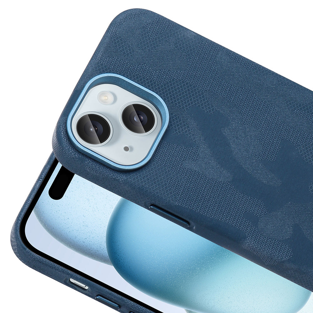 Apple iPhone 15 Kılıf M-Safe Şarj Özellikli Kamuflaj Tasarımlı Zore Sera Sert PC Kapak Lacivert