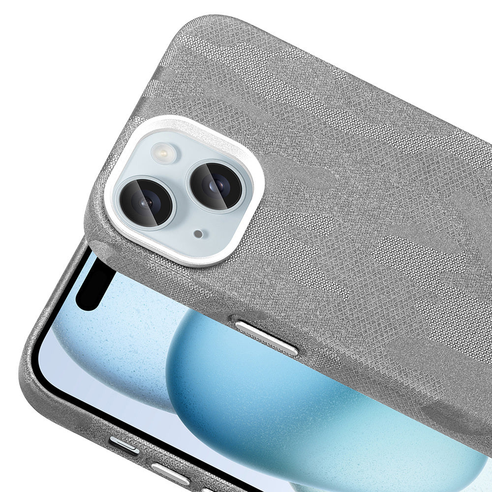 Apple iPhone 15 Kılıf M-Safe Şarj Özellikli Kamuflaj Tasarımlı Zore Sera Sert PC Kapak Gümüş