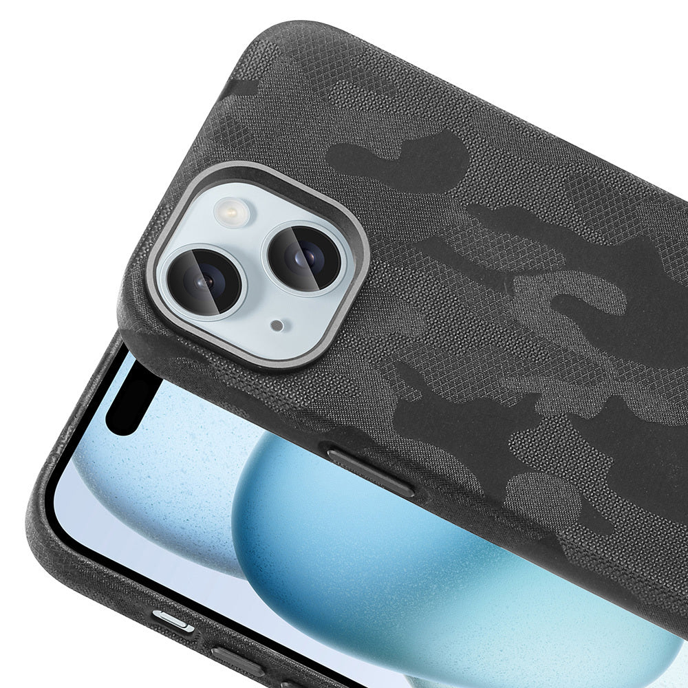 Apple iPhone 15 Kılıf M-Safe Şarj Özellikli Kamuflaj Tasarımlı Sera Sert PC Kapak Siyah