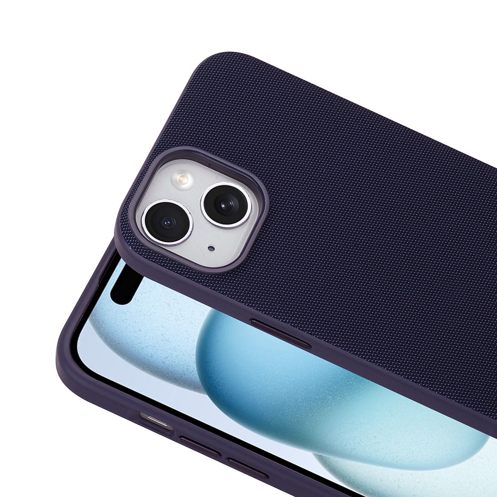 Apple iPhone 15 Kılıf M-Safe Şarj Özellikli Kumaş Tasarımlı Zore Miami Sert PC Kapak Derin Mor