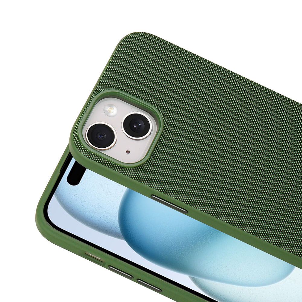 Apple iPhone 15 Kılıf M-Safe Şarj Özellikli Kumaş Tasarımlı Zore Miami Sert PC Kapak Yeşil