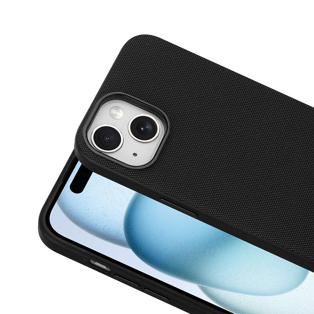 Apple iPhone 15 Kılıf M-Safe Şarj Özellikli Kumaş Tasarımlı Zore Miami Sert PC Kapak Siyah