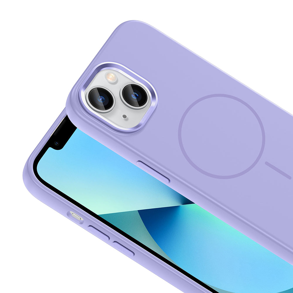 Apple iPhone 15 Kılıf M-Safe Şarj Özellikli Metal Kamera Çerçeveli Zore Edi Silikon Kapak Mor