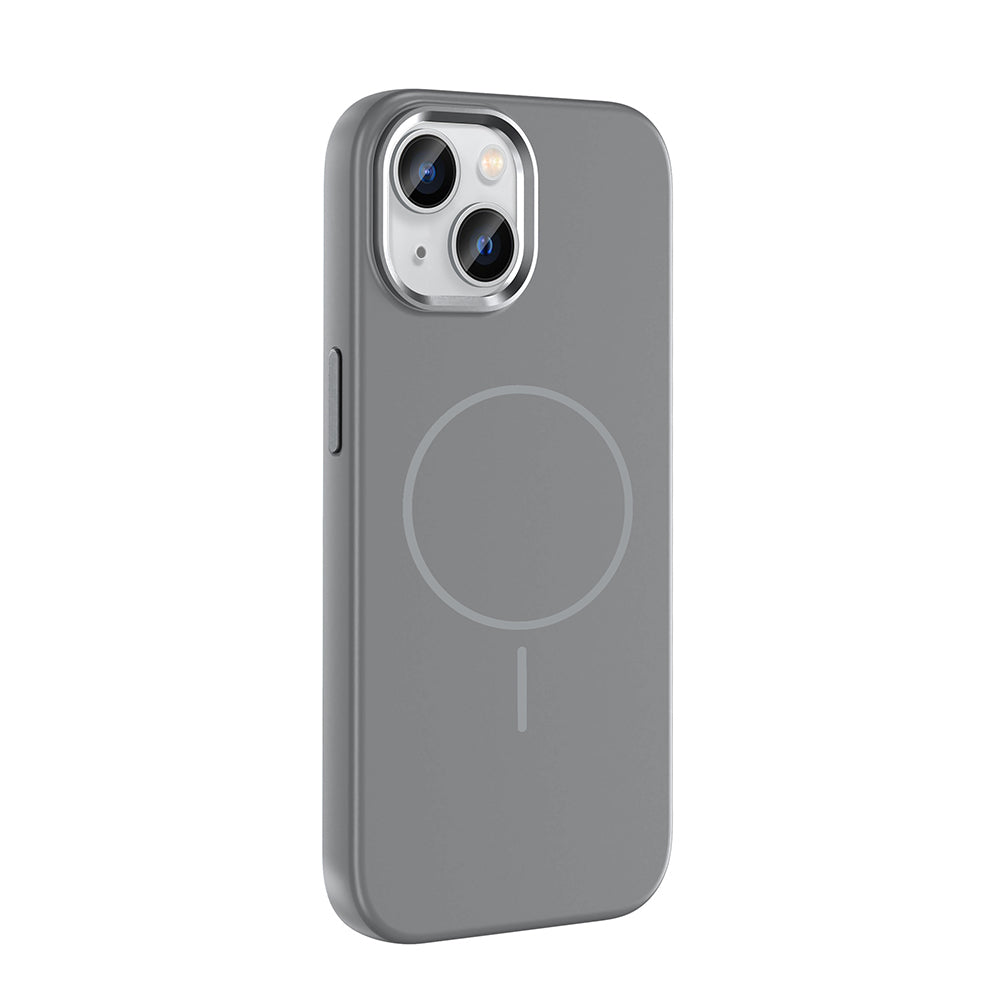 Apple iPhone 15 Kılıf M-Safe Şarj Özellikli Metal Kamera Çerçeveli Zore Edi Silikon Kapak Mor