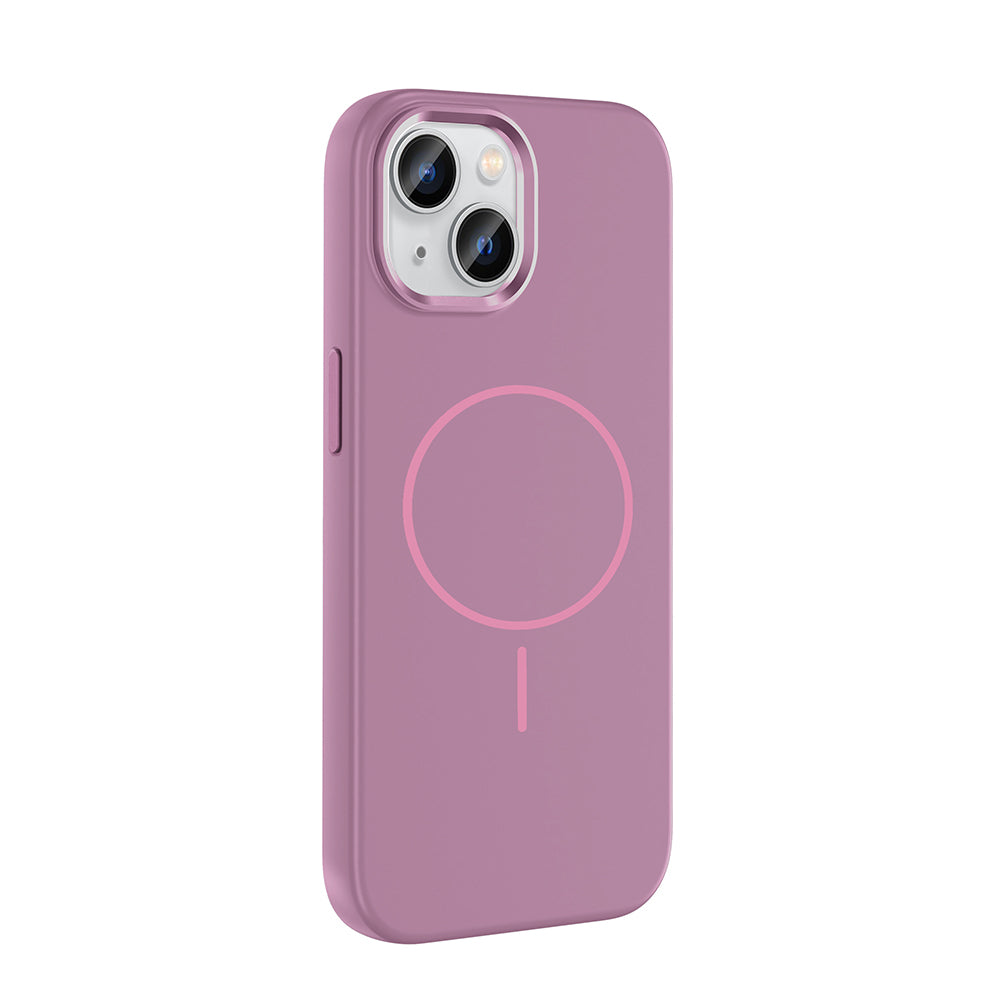 Apple iPhone 15 Kılıf M-Safe Şarj Özellikli Metal Kamera Çerçeveli Zore Edi Silikon Kapak Mor