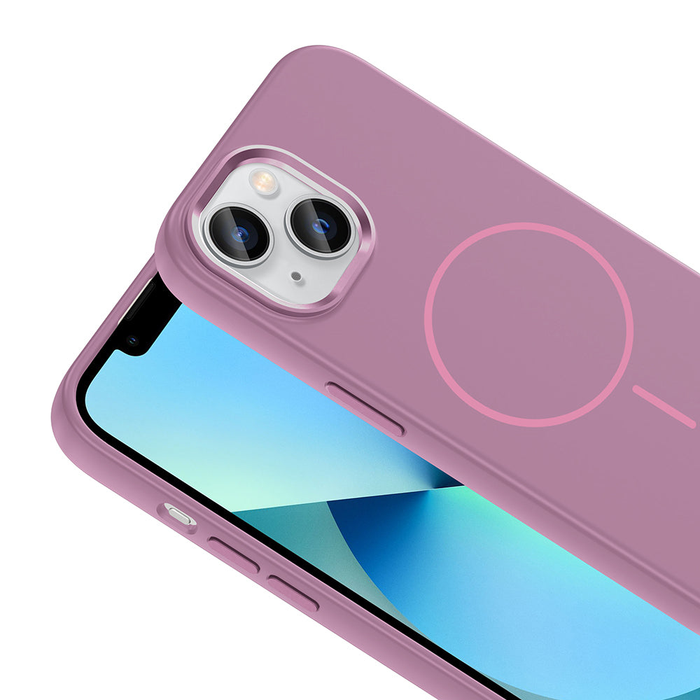 Apple iPhone 15 Kılıf M-Safe Şarj Özellikli Metal Kamera Çerçeveli Zore Edi Silikon Kapak Mor