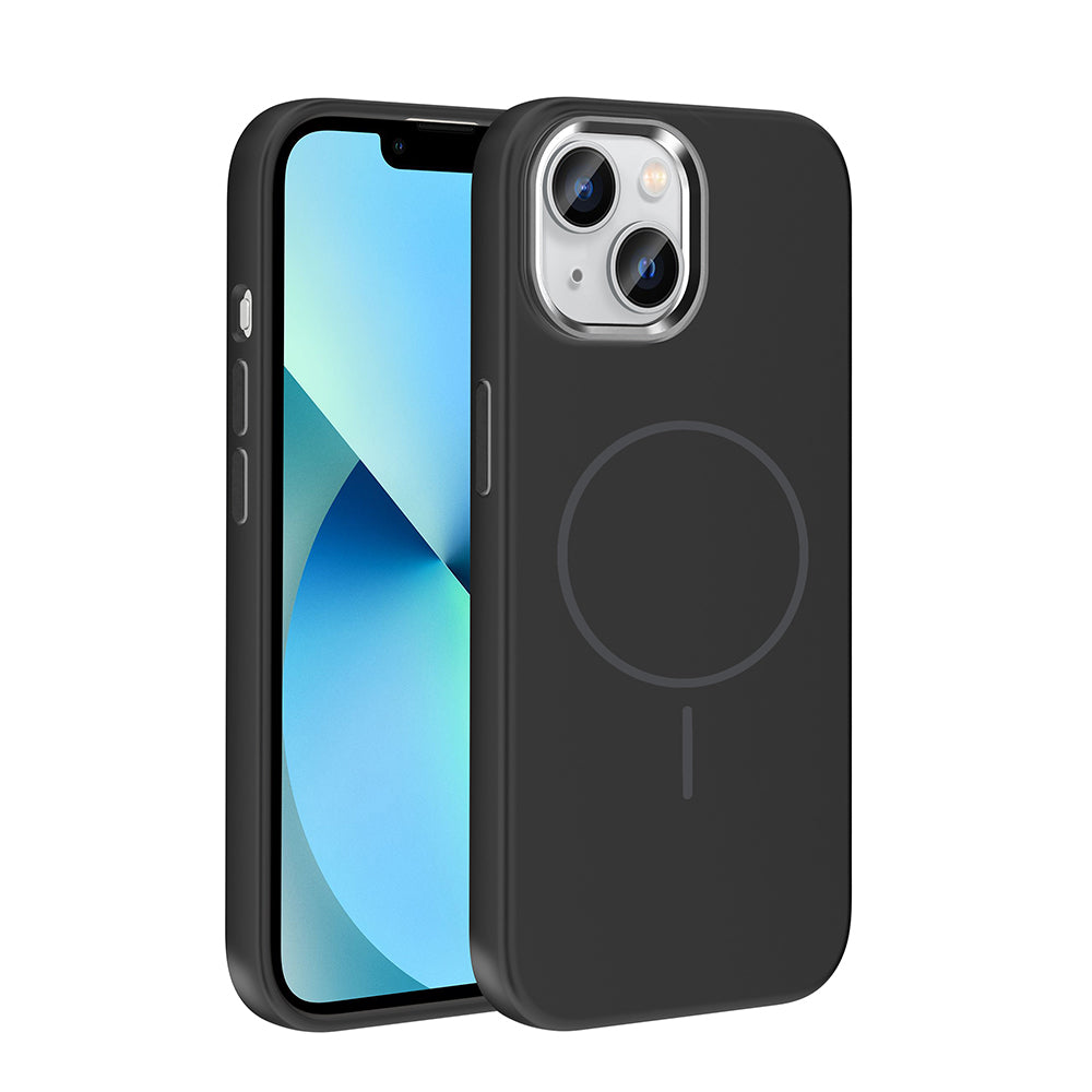 Apple iPhone 15 Kılıf M-Safe Şarj Özellikli Metal Kamera Çerçeveli Edi Silikon Kapak Siyah