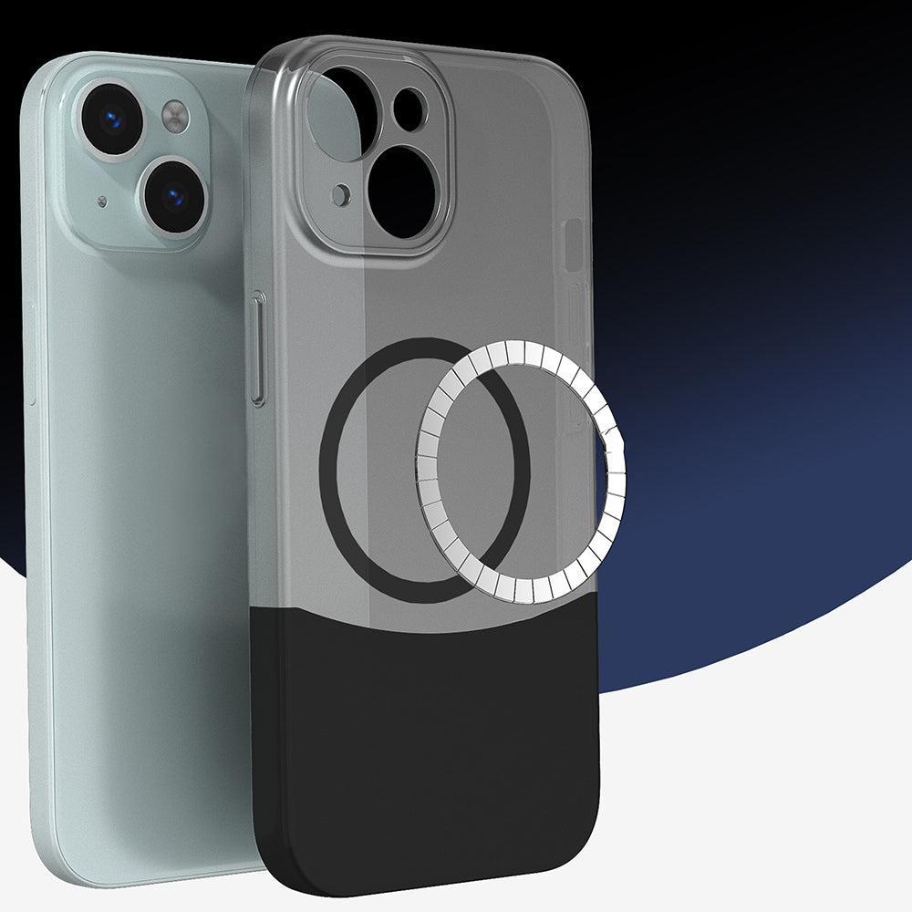 Apple iPhone 15 Kılıf M-Safe Şarj Özellikli Mıknatıslı Zore Duble Kapak Gri