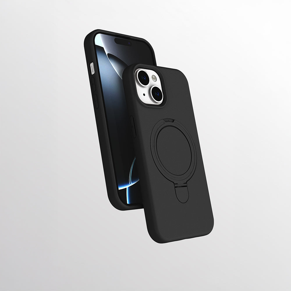 Apple iPhone 15 Kılıf M-safe Şarj Özellikli Standlı Zore Samara Kapak Siyah