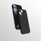Apple iPhone 15 Kılıf M-safe Şarj Özellikli Standlı Zore Samara Kapak Titanyum-Gri