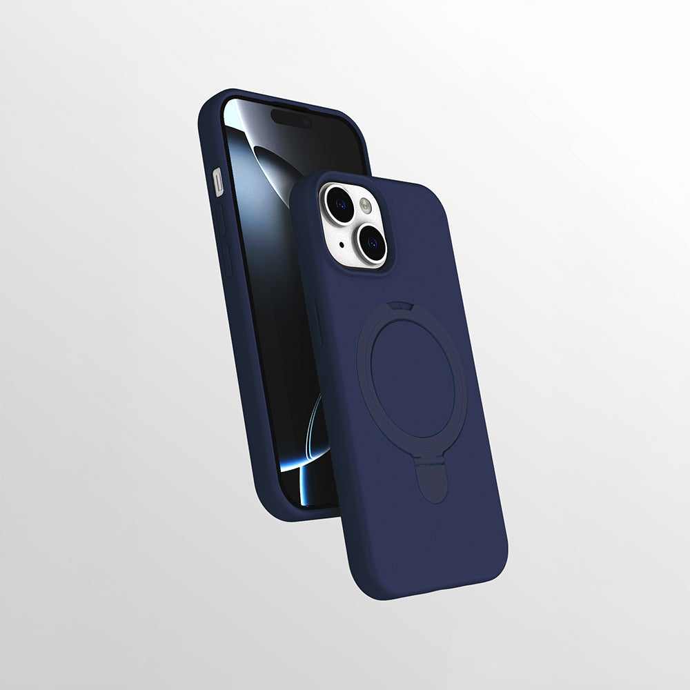 Apple iPhone 15 Kılıf M-safe Şarj Özellikli Standlı Zore Samara Kapak Lacivert