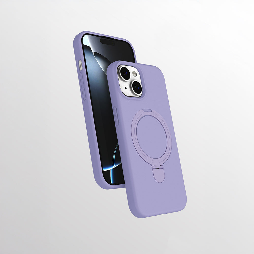 Apple iPhone 15 Kılıf M-safe Şarj Özellikli Standlı Zore Samara Kapak Lila
