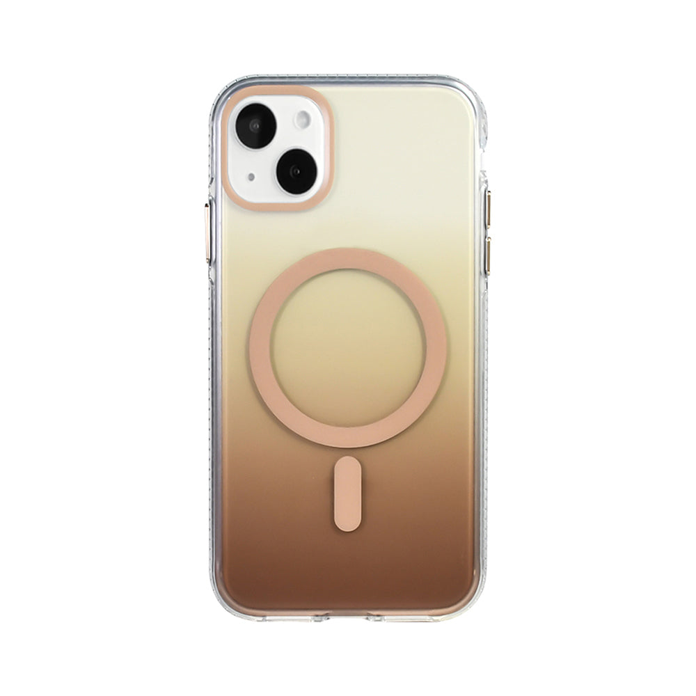 Apple iPhone 15 Kılıf M-safe Şarj Özellikli Transparan Renk Geçişli Zore Toros Kapak Gold