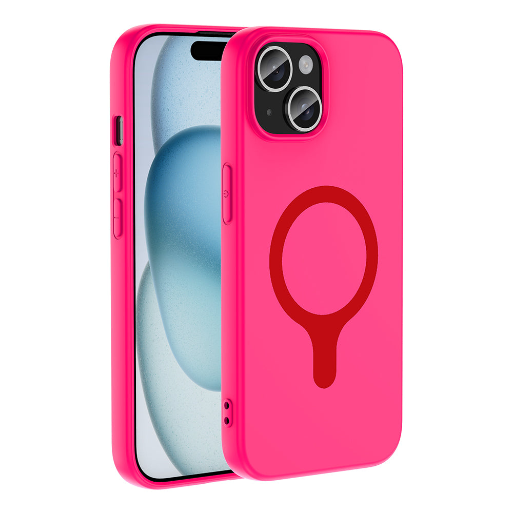 Apple iPhone 15 Kılıf M-Safe Şarj Özellikli Zore Aris Silikon Kapak Koyu Pembe