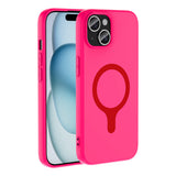 Apple iPhone 15 Kılıf M-Safe Şarj Özellikli Zore Aris Silikon Kapak Koyu Pembe