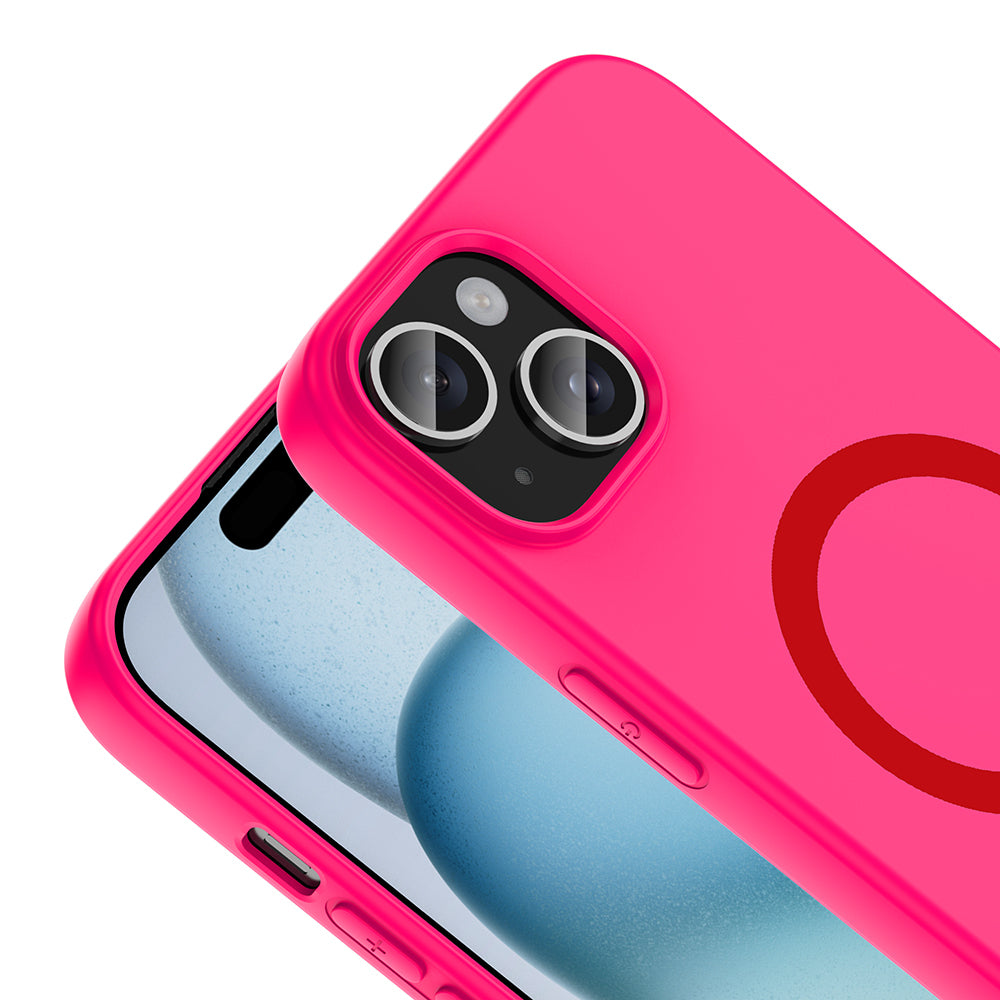 Apple iPhone 15 Kılıf M-Safe Şarj Özellikli Zore Aris Silikon Kapak Koyu Pembe