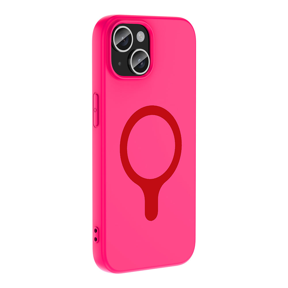 Apple iPhone 15 Kılıf M-Safe Şarj Özellikli Zore Aris Silikon Kapak Koyu Pembe