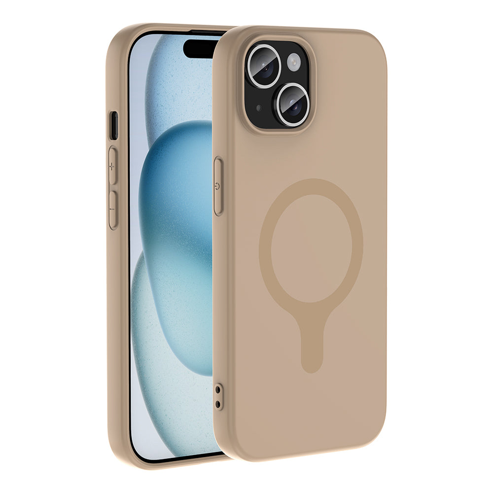 Apple iPhone 15 Kılıf M-Safe Şarj Özellikli Zore Aris Silikon Kapak Krem