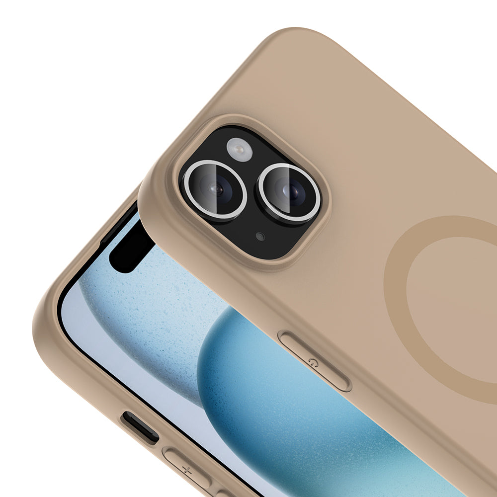 Apple iPhone 15 Kılıf M-Safe Şarj Özellikli Zore Aris Silikon Kapak Krem