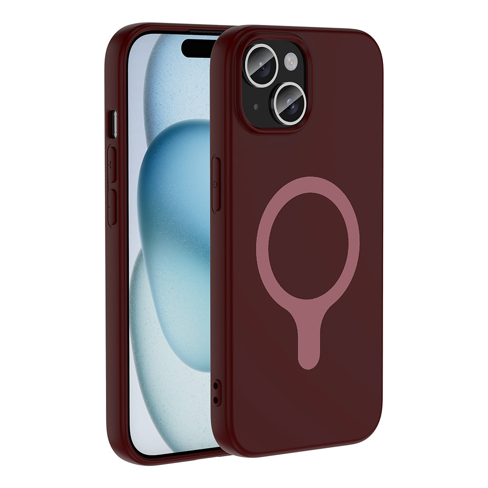 Apple iPhone 15 Kılıf M-Safe Şarj Özellikli Zore Aris Silikon Kapak Mürdüm