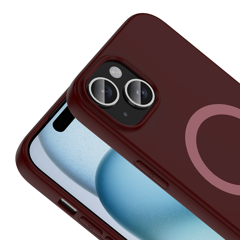 Apple iPhone 15 Kılıf M-Safe Şarj Özellikli Zore Aris Silikon Kapak Mürdüm