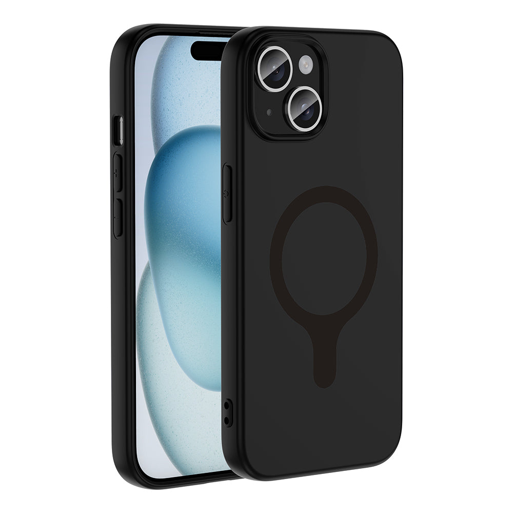 Apple iPhone 15 Kılıf M-Safe Şarj Özellikli Zore Aris Silikon Kapak Siyah