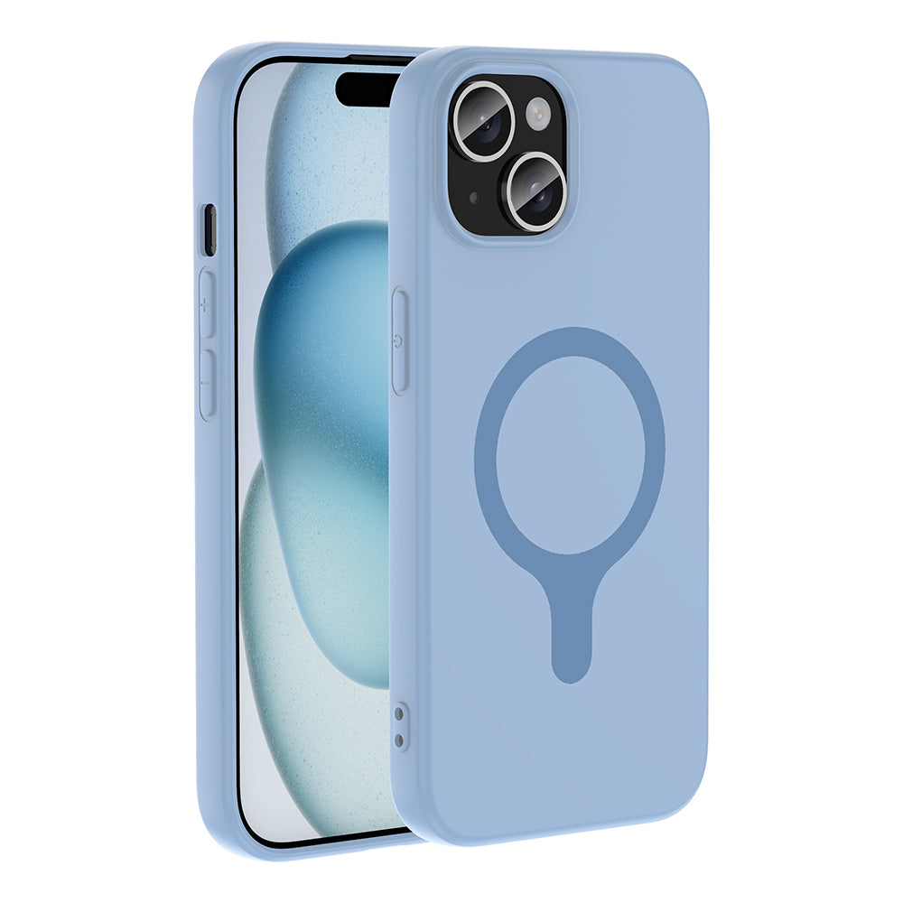 Apple iPhone 15 Kılıf M-Safe Şarj Özellikli Zore Aris Silikon Kapak Baby Blue