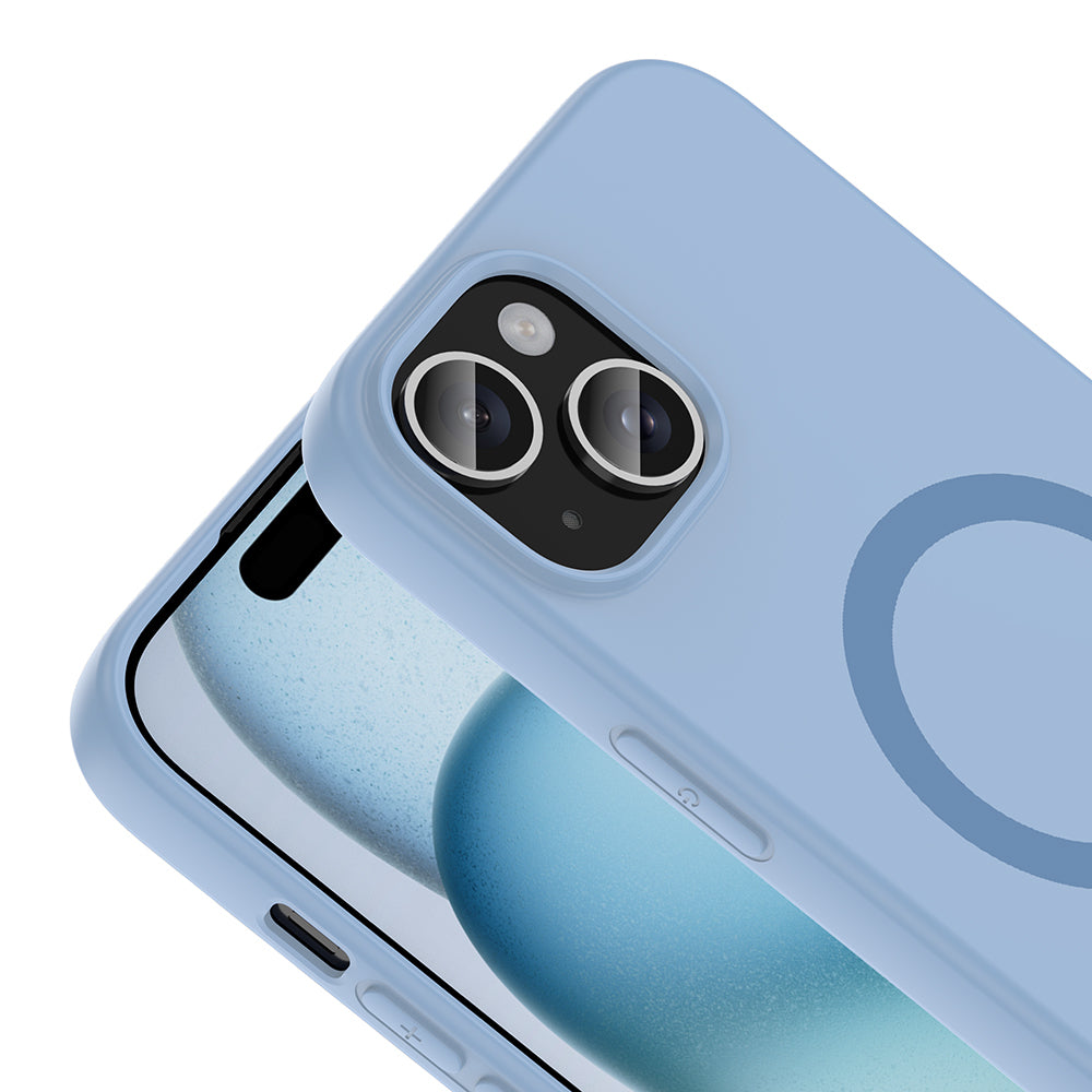 Apple iPhone 15 Kılıf M-Safe Şarj Özellikli Zore Aris Silikon Kapak Baby Blue