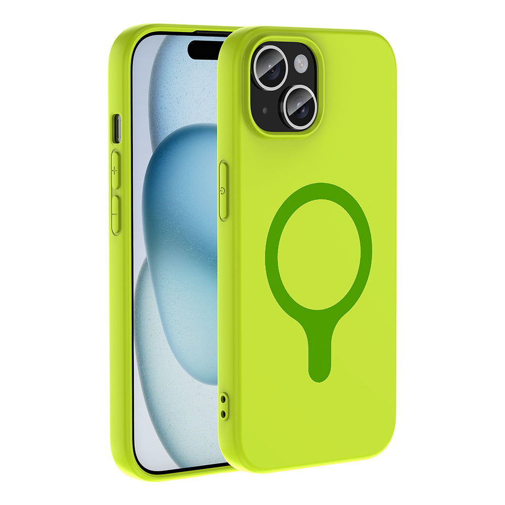 Apple iPhone 15 Kılıf M-Safe Şarj Özellikli Zore Aris Silikon Kapak Yeşil