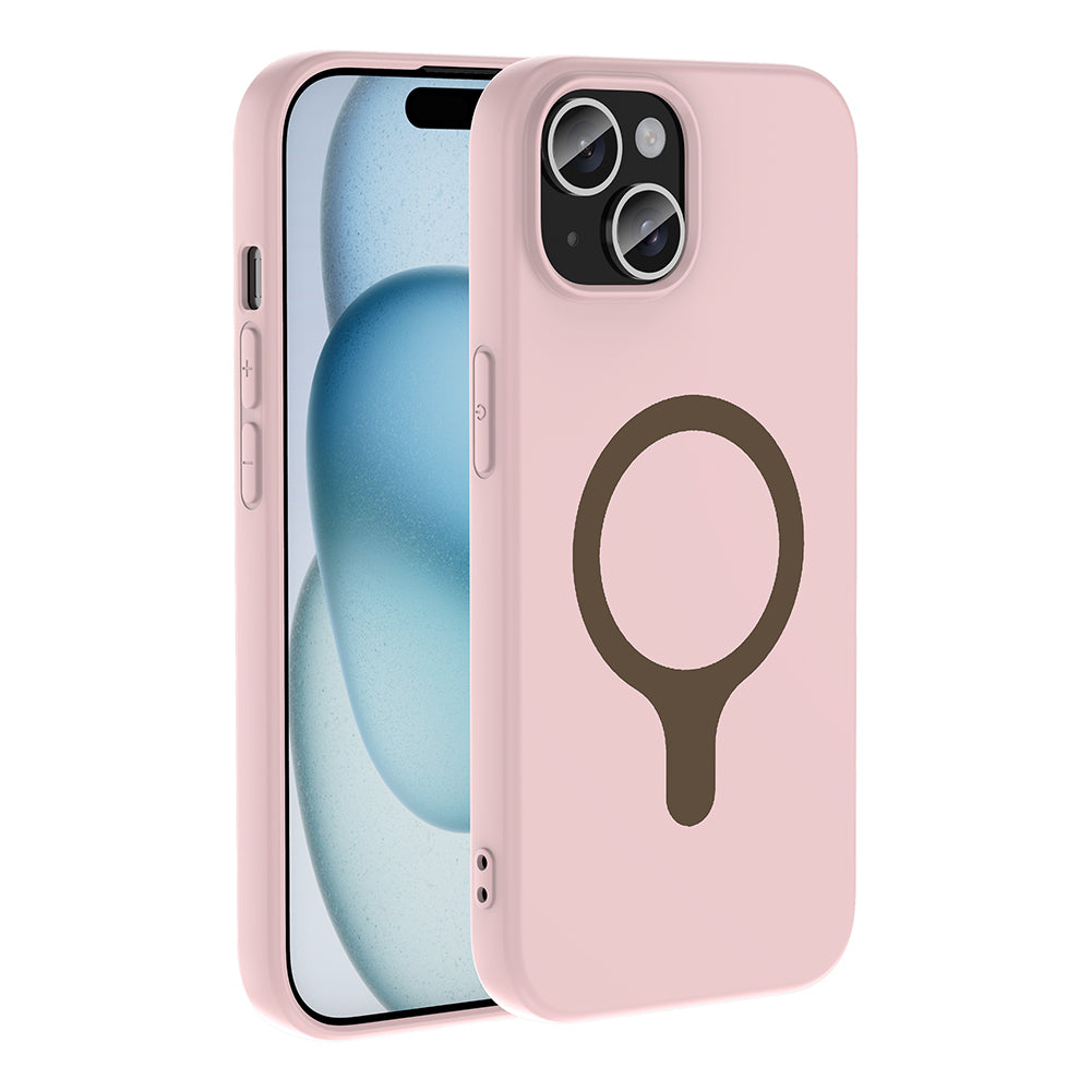Apple iPhone 15 Kılıf M-Safe Şarj Özellikli Zore Aris Silikon Kapak Açık Pembe