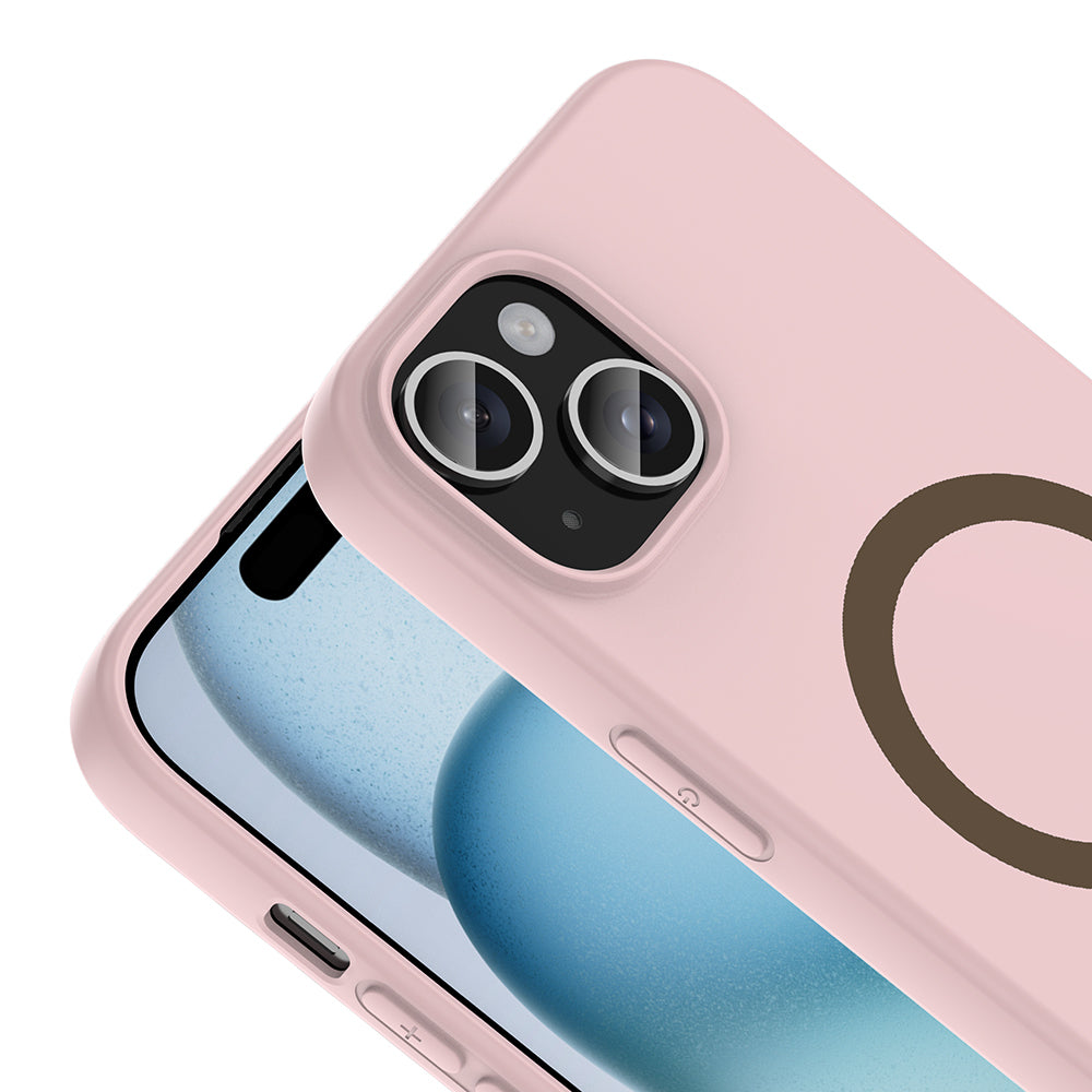 Apple iPhone 15 Kılıf M-Safe Şarj Özellikli Zore Aris Silikon Kapak Açık Pembe