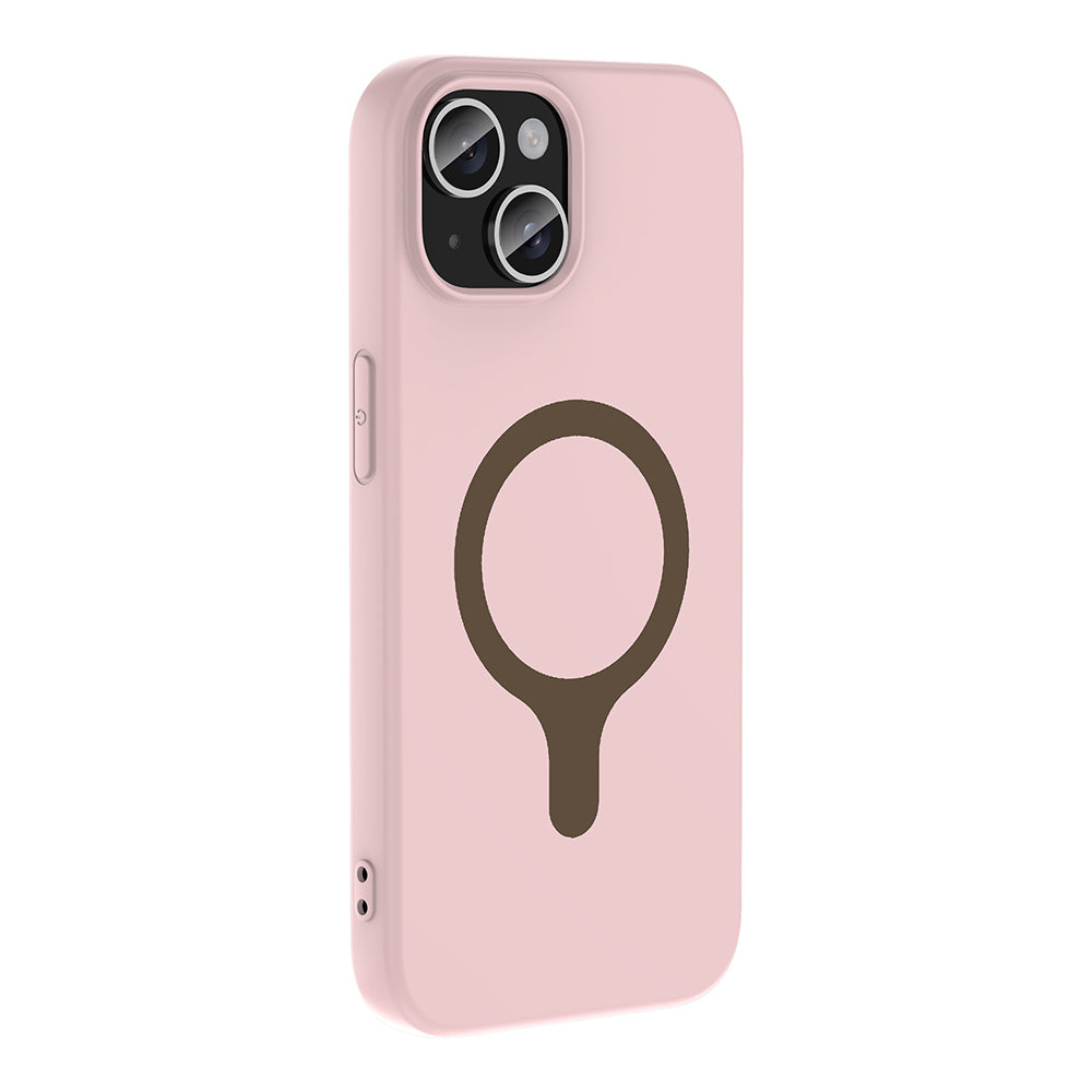 Apple iPhone 15 Kılıf M-Safe Şarj Özellikli Zore Aris Silikon Kapak Açık Pembe