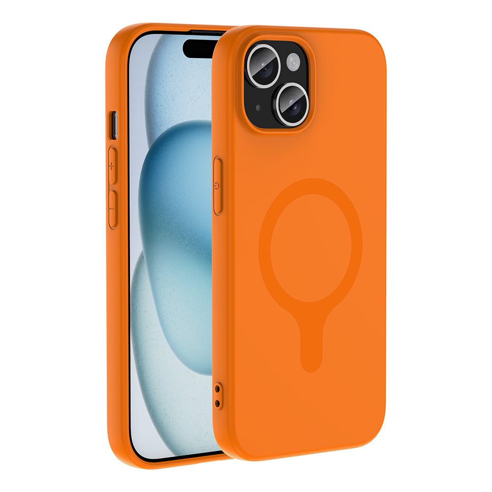 Apple iPhone 15 Kılıf M-Safe Şarj Özellikli Zore Aris Silikon Kapak Turuncu