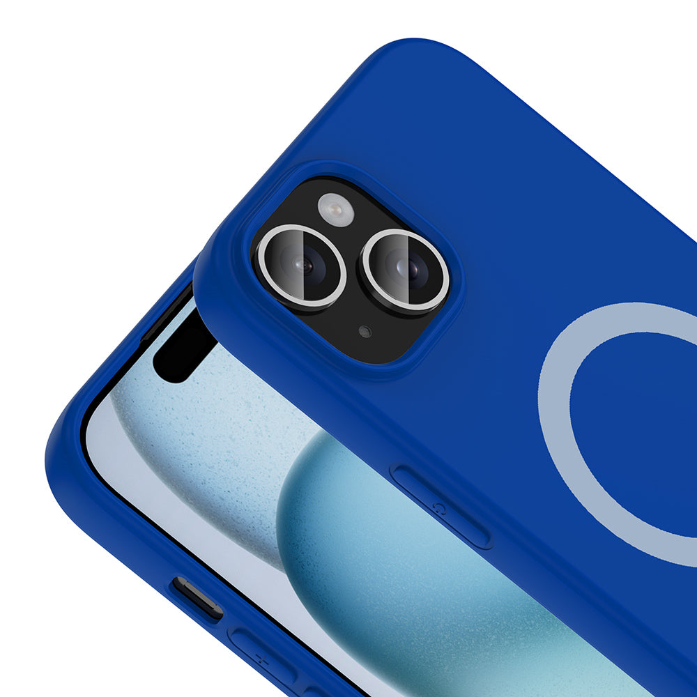 Apple iPhone 15 Kılıf M-Safe Şarj Özellikli Zore Aris Silikon Kapak Saks Mavi
