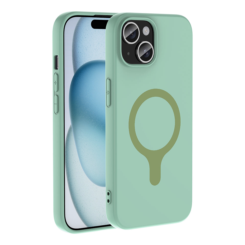Apple iPhone 15 Kılıf M-Safe Şarj Özellikli Zore Aris Silikon Kapak Turkuaz