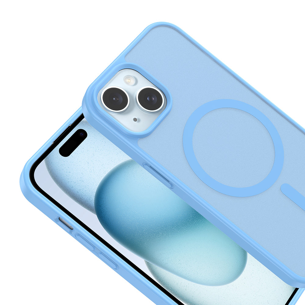 Apple iPhone 15 Kılıf M-safe Şarj Özellikli Babet Kapak Açık Mavi