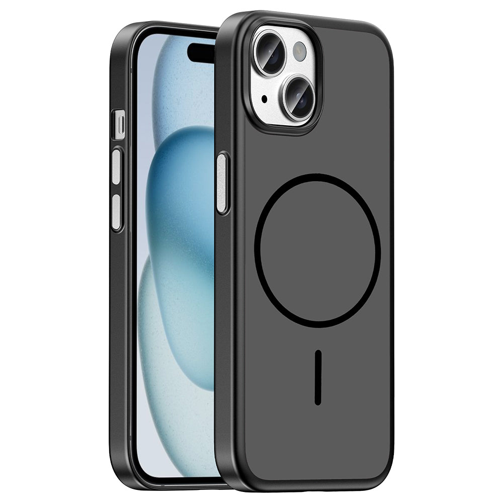Apple iPhone 15 Kılıf M-Safe Şarj Özellikli Zore Lora PC Kapak Siyah