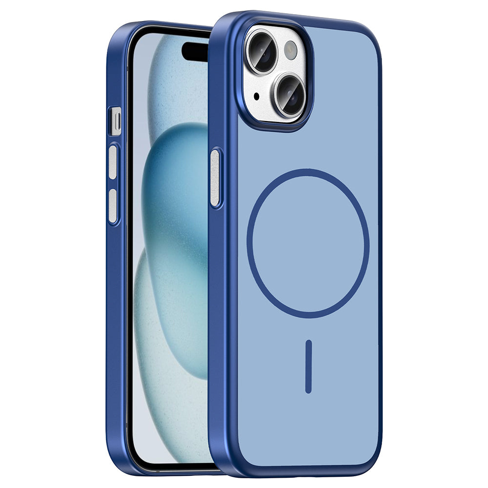 Apple iPhone 15 Kılıf M-Safe Şarj Özellikli Zore Lora PC Kapak Lacivert