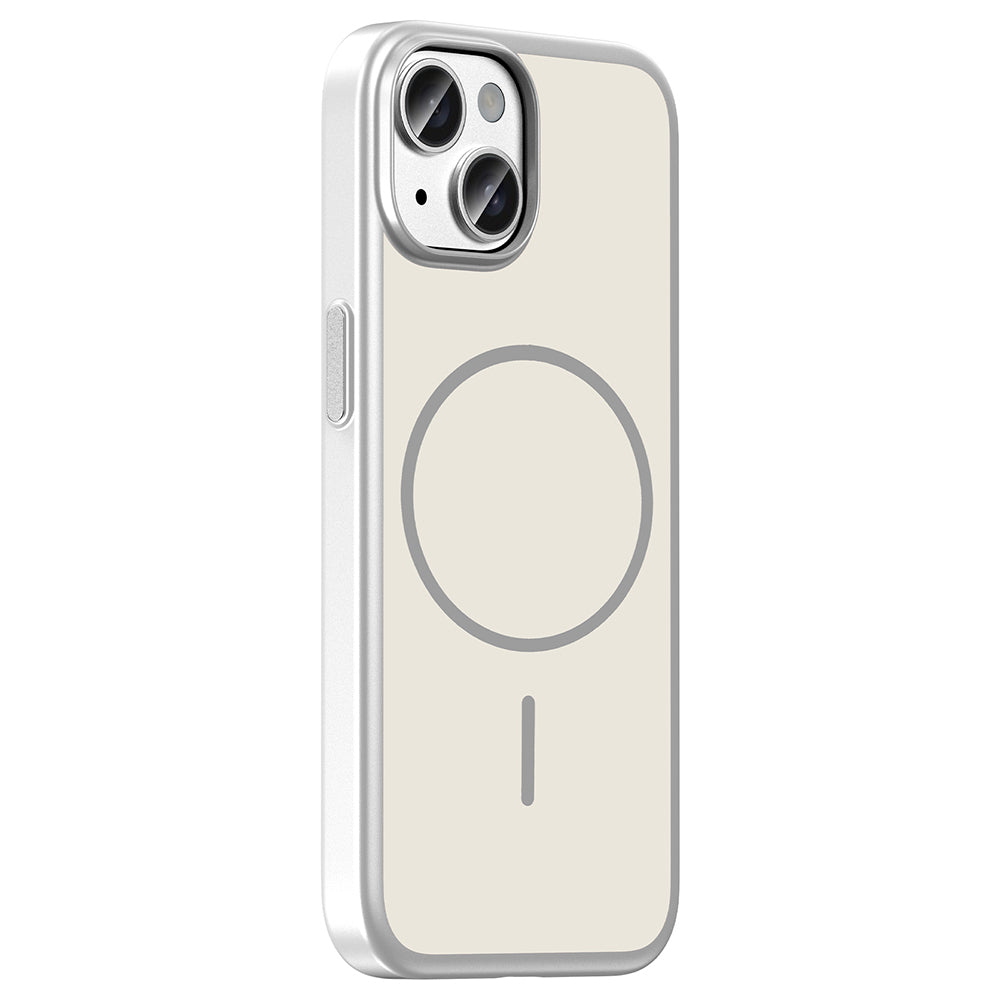 Apple iPhone 15 Kılıf M-Safe Şarj Özellikli Zore Lora PC Kapak Gümüş