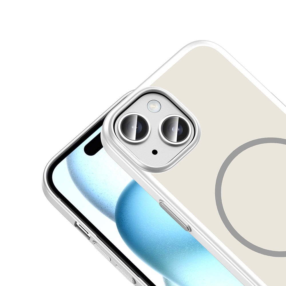 Apple iPhone 15 Kılıf M-Safe Şarj Özellikli Zore Lora PC Kapak Gümüş