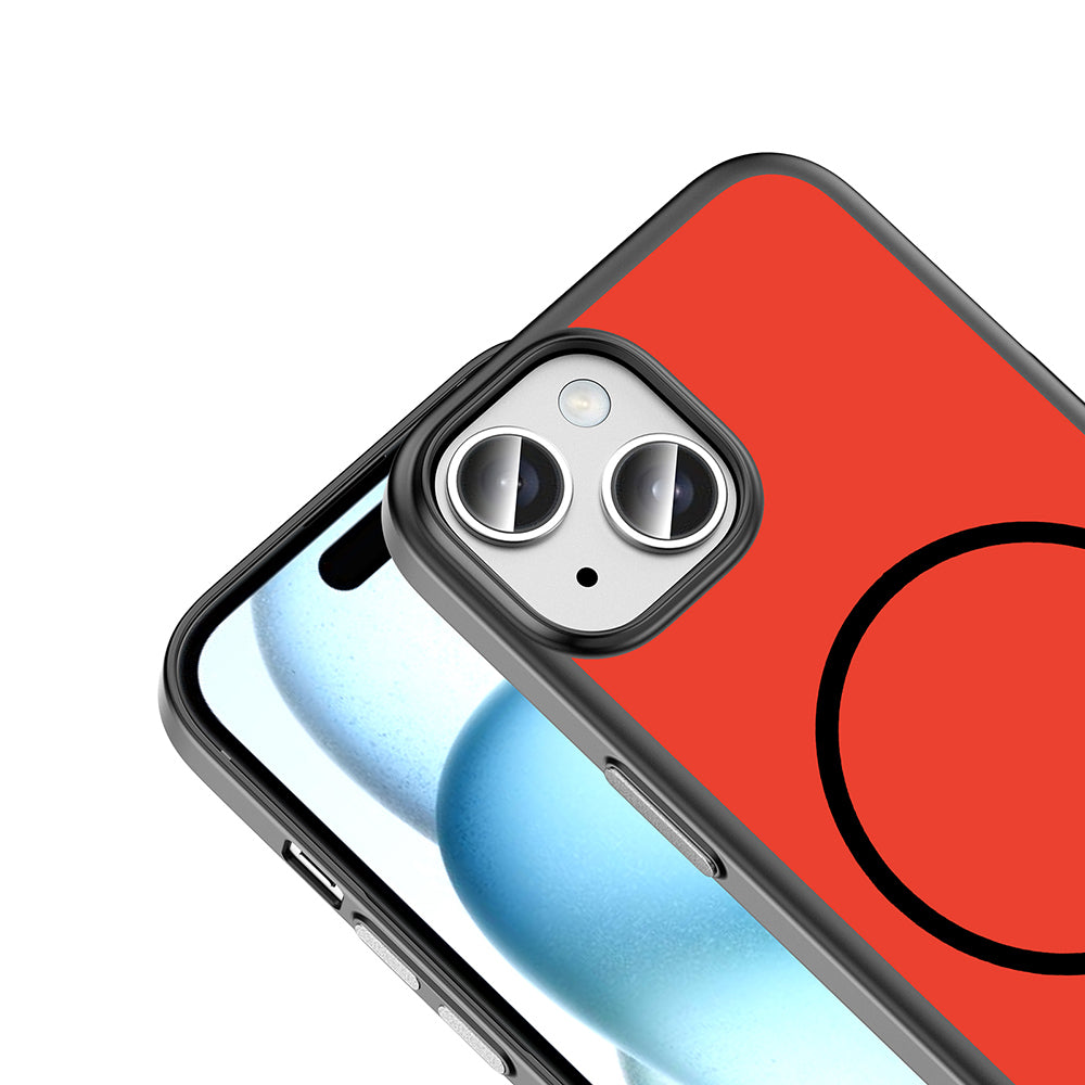 Apple iPhone 15 Kılıf M-Safe Şarj Özellikli Zore Lora PC Kapak Kırmızı-Gri