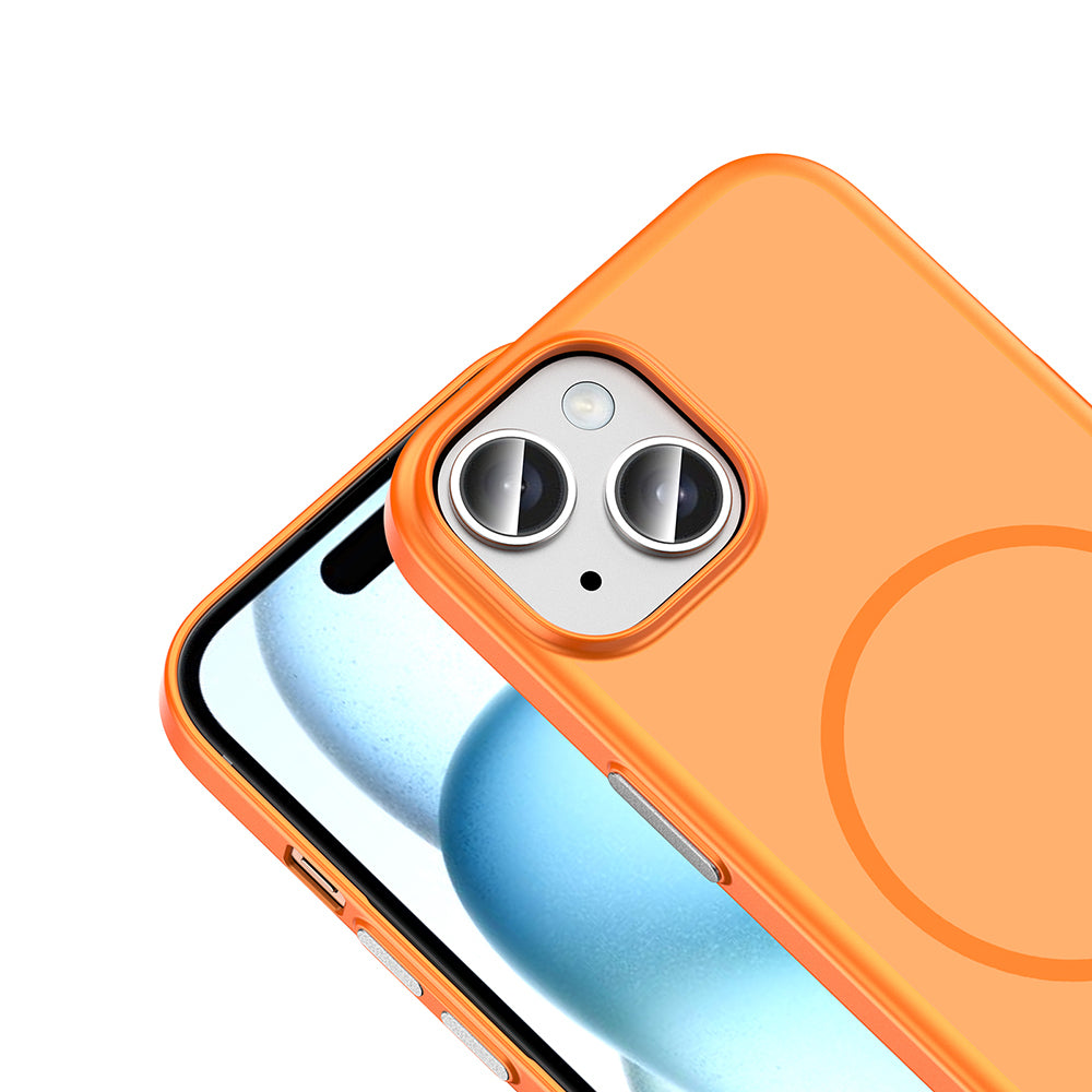 Apple iPhone 15 Kılıf M-Safe Şarj Özellikli Zore Lora PC Kapak Turuncu