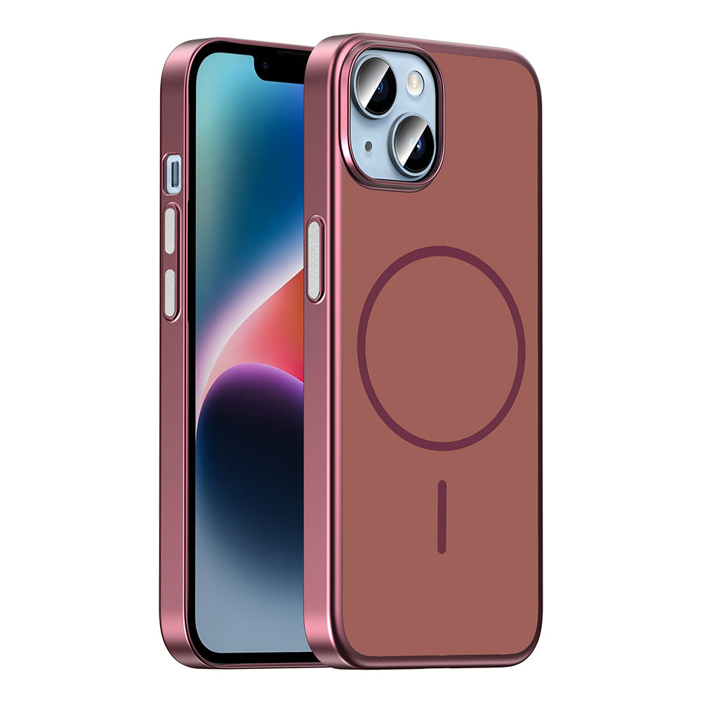 Apple iPhone 15 Kılıf M-Safe Şarj Özellikli Zore Lora PC Kapak Mürdüm