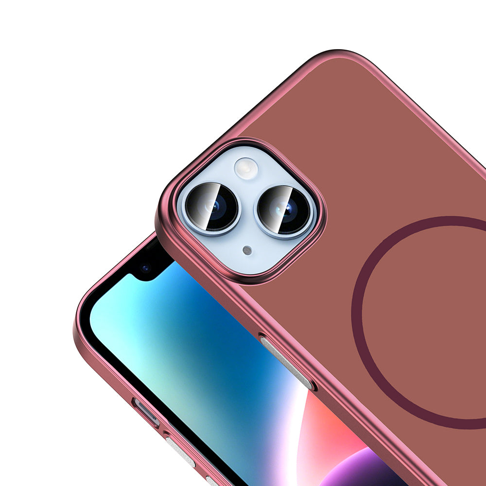 Apple iPhone 15 Kılıf M-Safe Şarj Özellikli Zore Lora PC Kapak Mürdüm