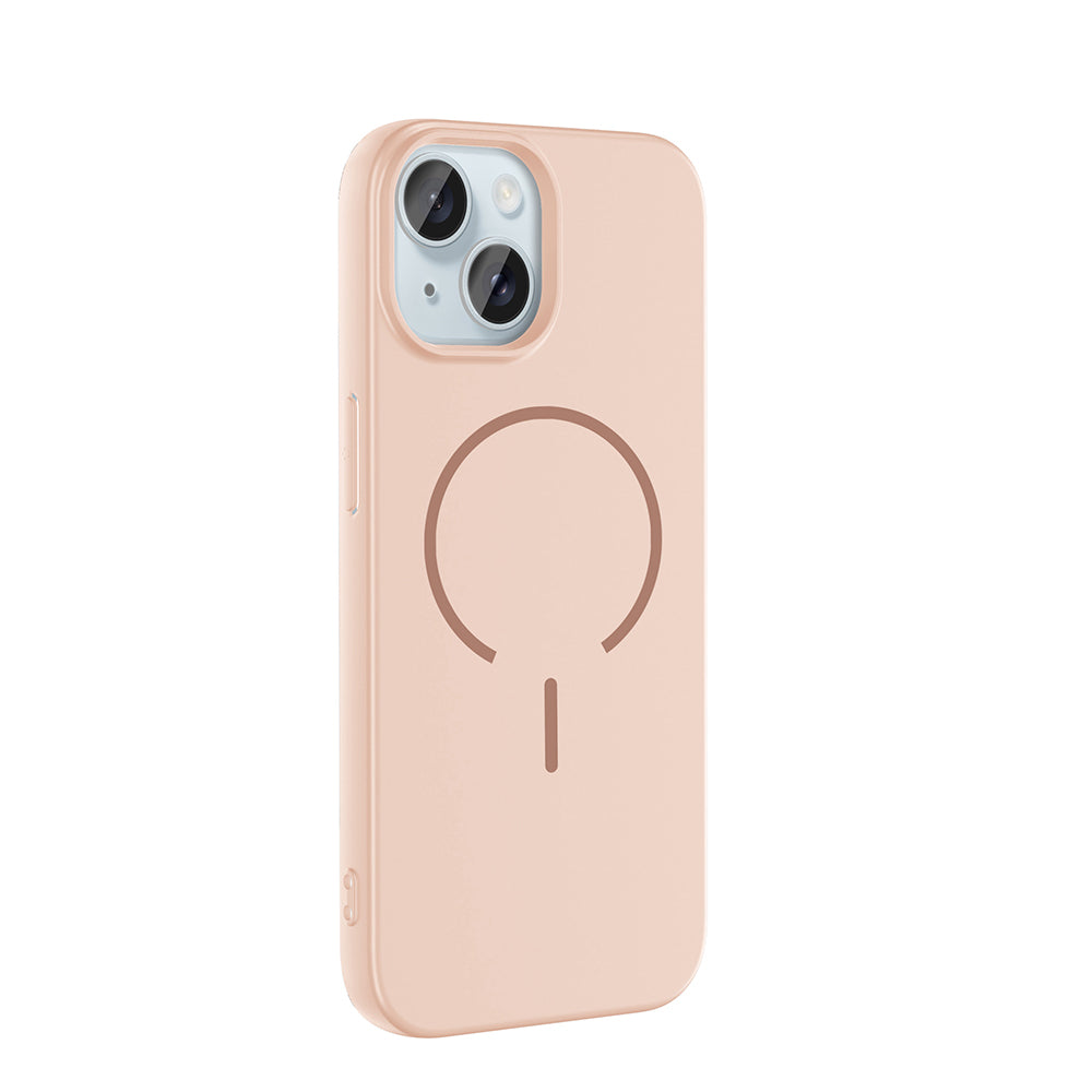 Apple iPhone 15 Kılıf M-safe Şarj Özellikli Zore Meta Kapak Rose Pembe