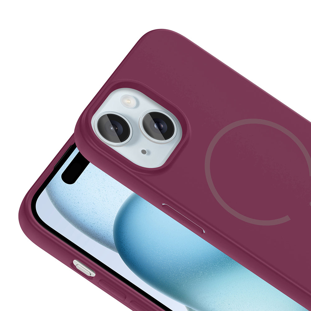 Apple iPhone 15 Kılıf M-safe Şarj Özellikli Zore Meta Kapak Kahverengi